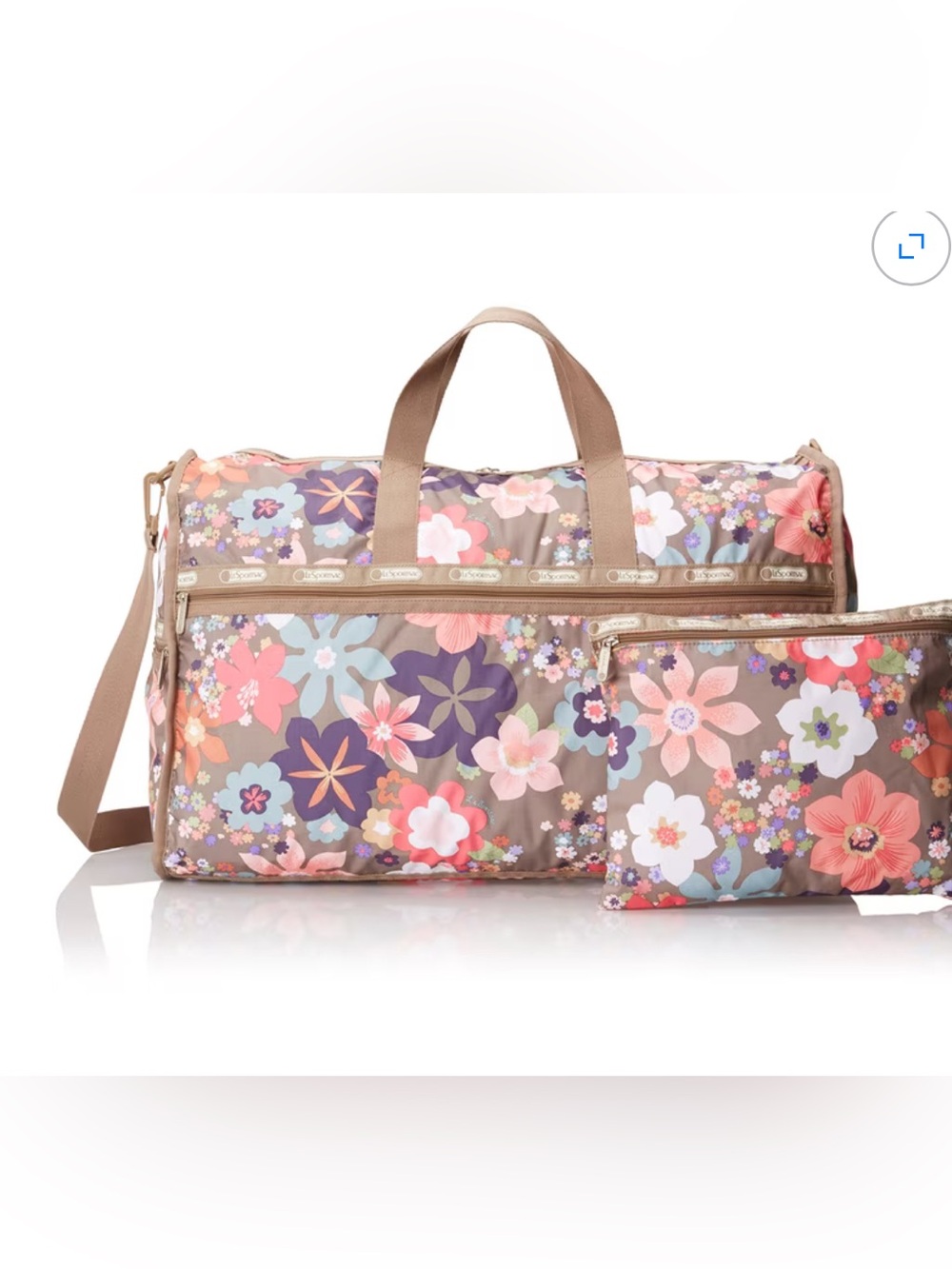 Lesportsac Deluxe Large Weekender Duffle in Brisfal Blissful Nylon Taupe Travel